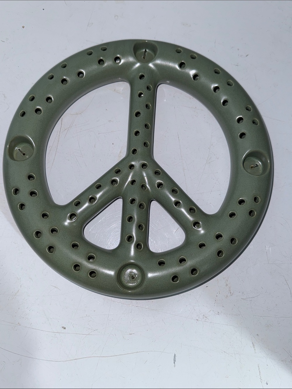 Peace Sign Taper Candle Holder Olive Green Urban Outfitters